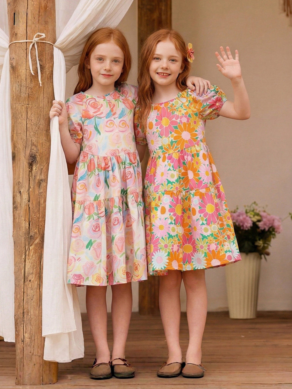 Floral Bubble Sleeve Dress