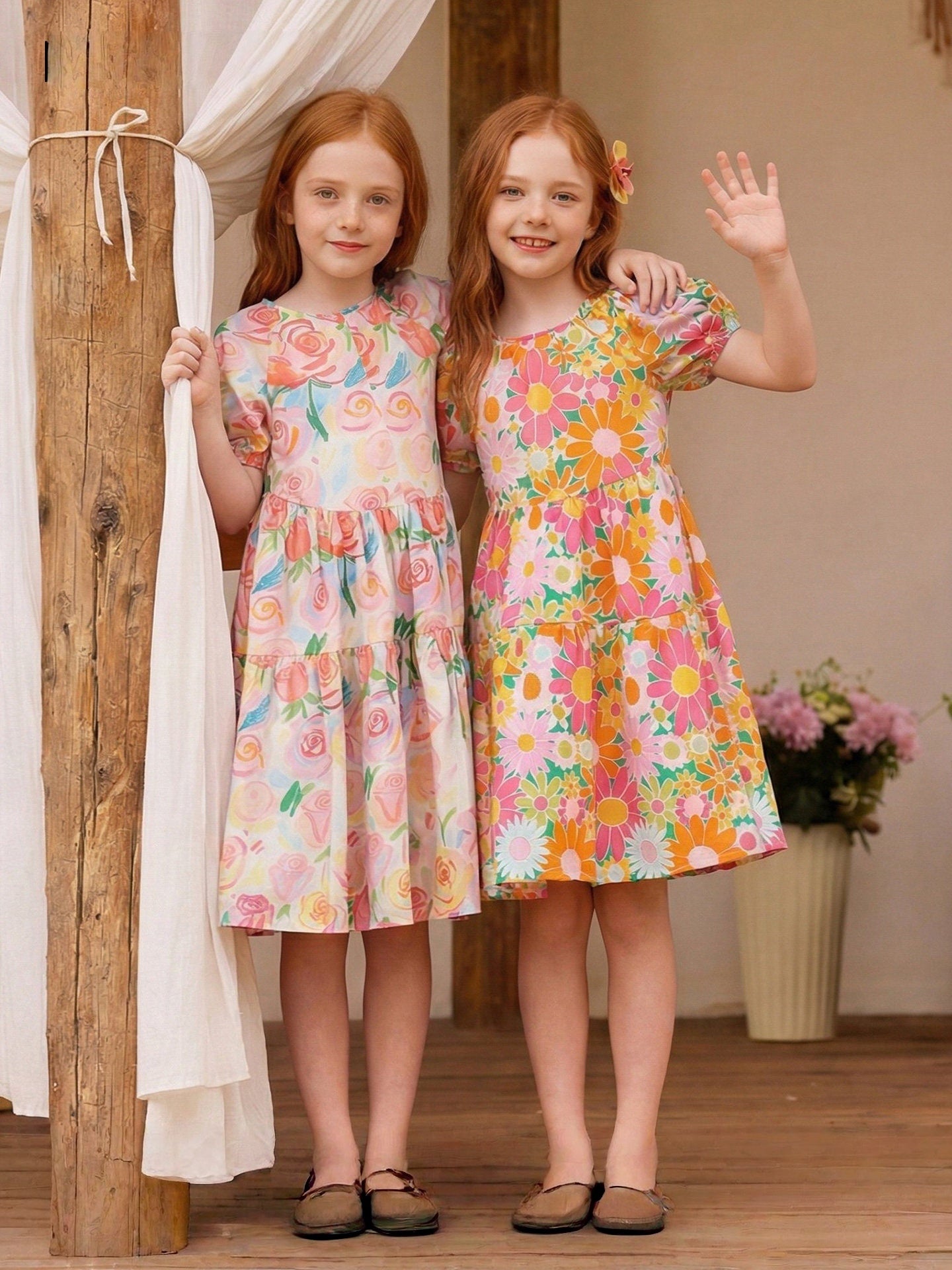 Floral Bubble Sleeve Dress