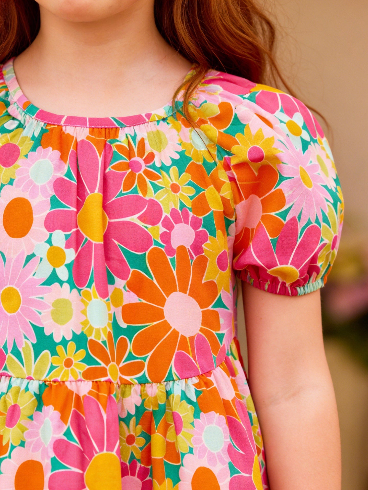 Floral Bubble Sleeve Dress