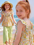 Floral Ruffled Pleated Top