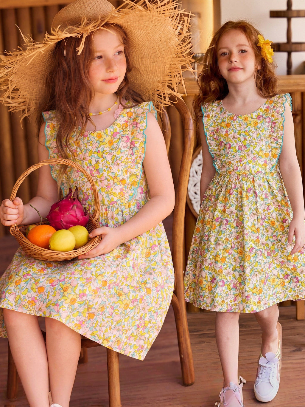 Floral Ruffled Round Neck Dress