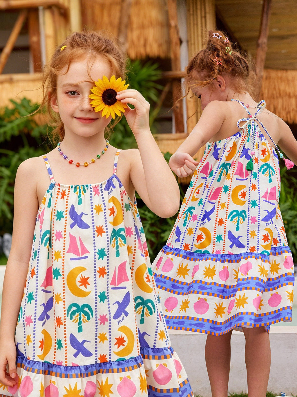 Coconut Tree Print Spaghetti Strap Dress