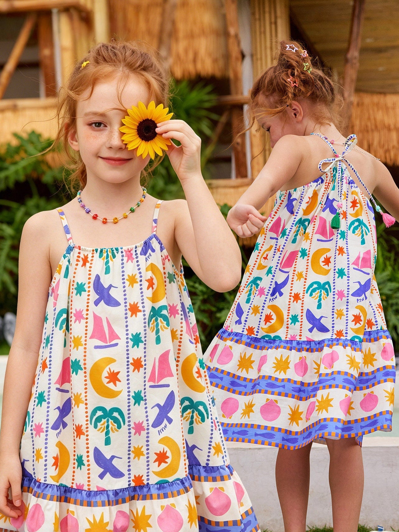 Coconut Tree Print Spaghetti Strap Dress