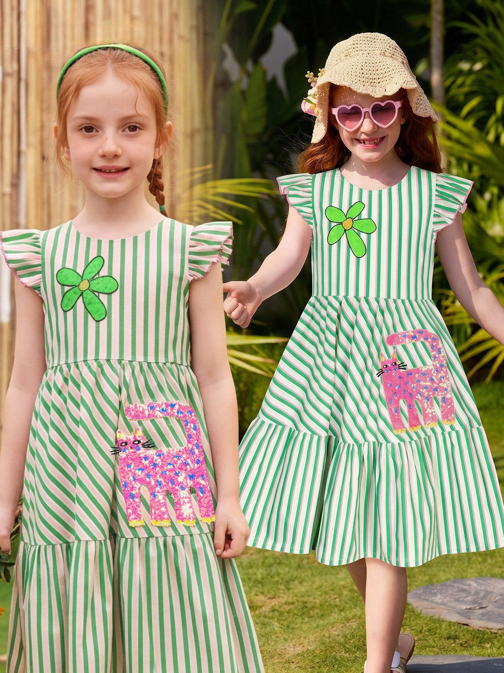 Striped Sequin Embroidered Dress