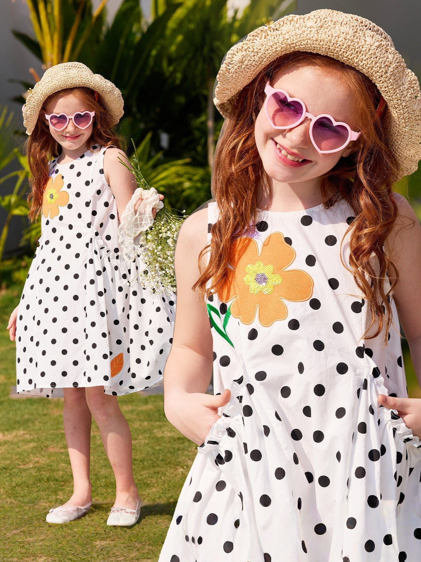 Polka Dot Flower Dress With Pockets