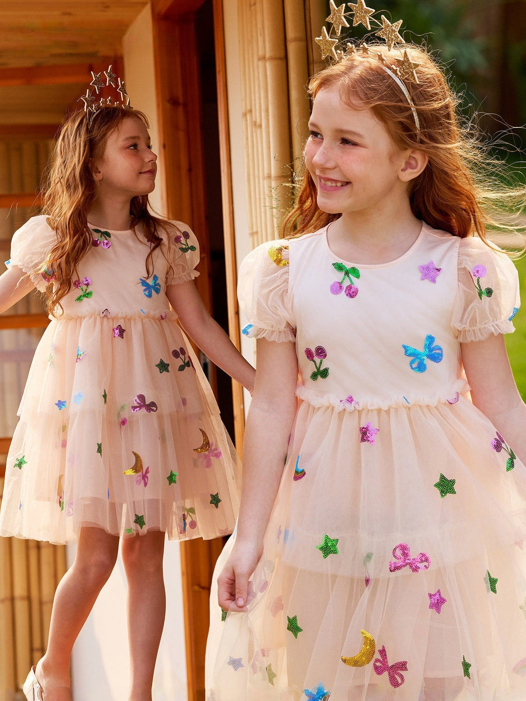 Sequin Bubble Sleeve Mesh Party Dress