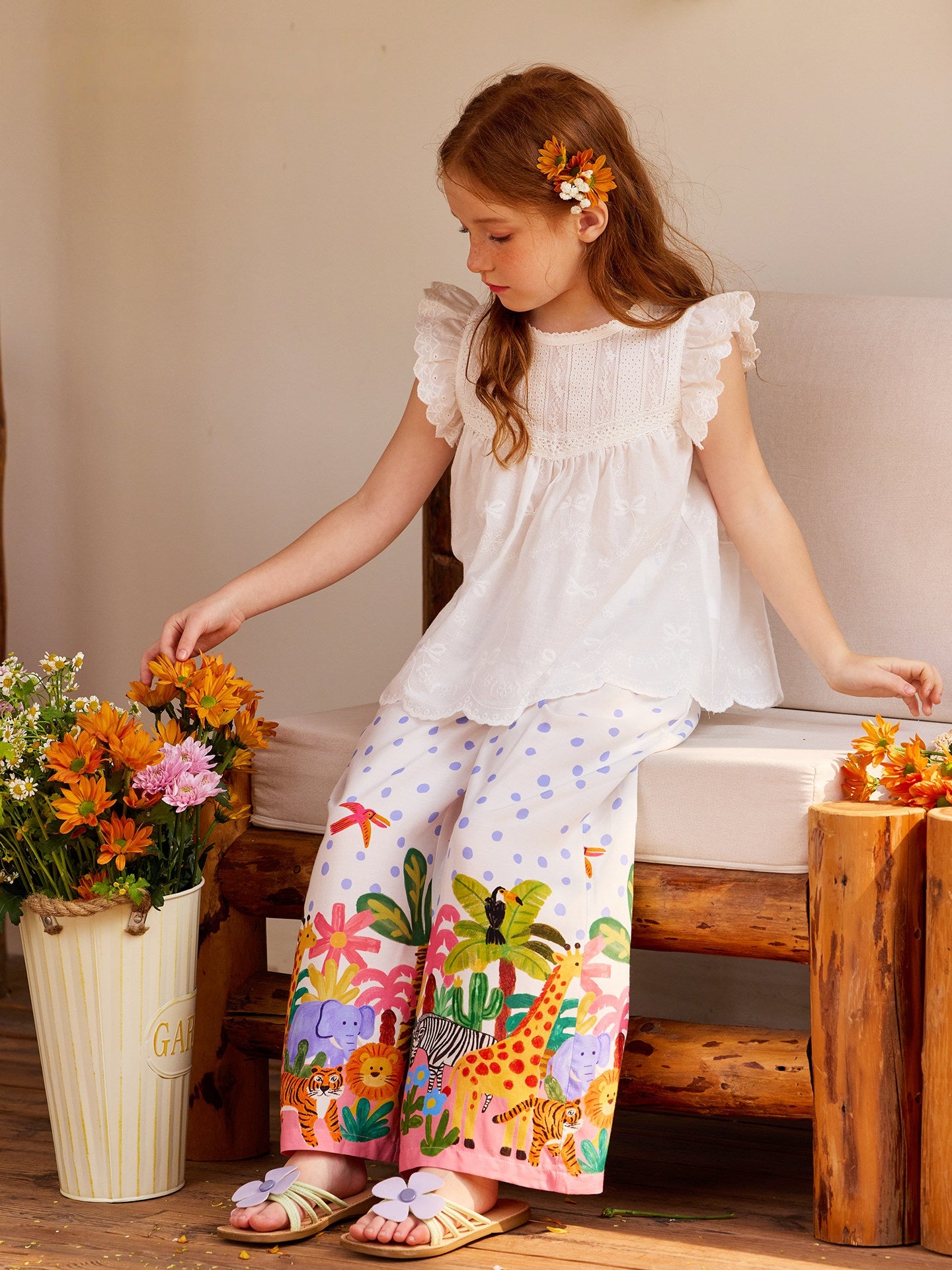 Lace Fly Sleeve Ruffled Top