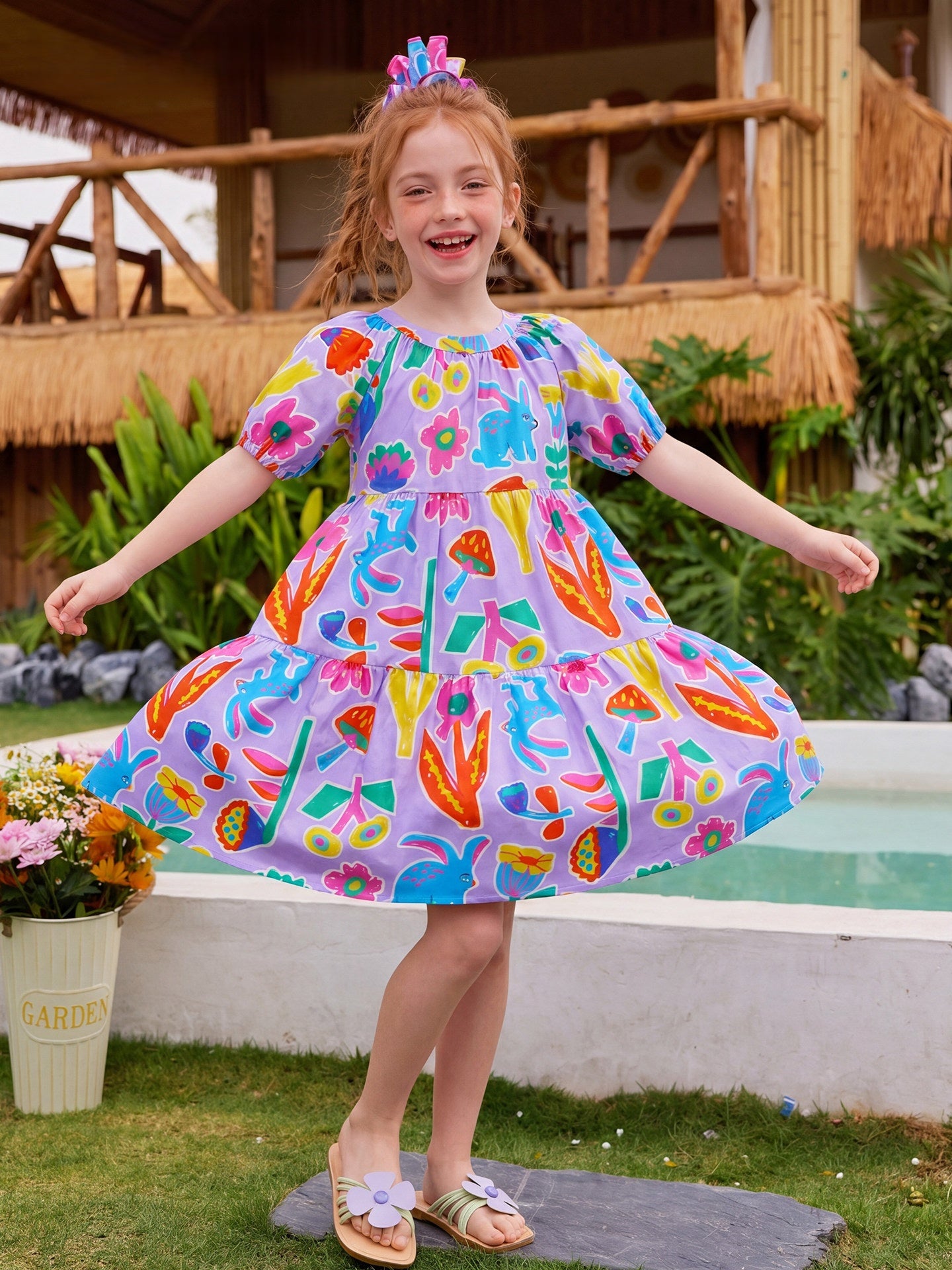 Floral Bubble Sleeve Dress