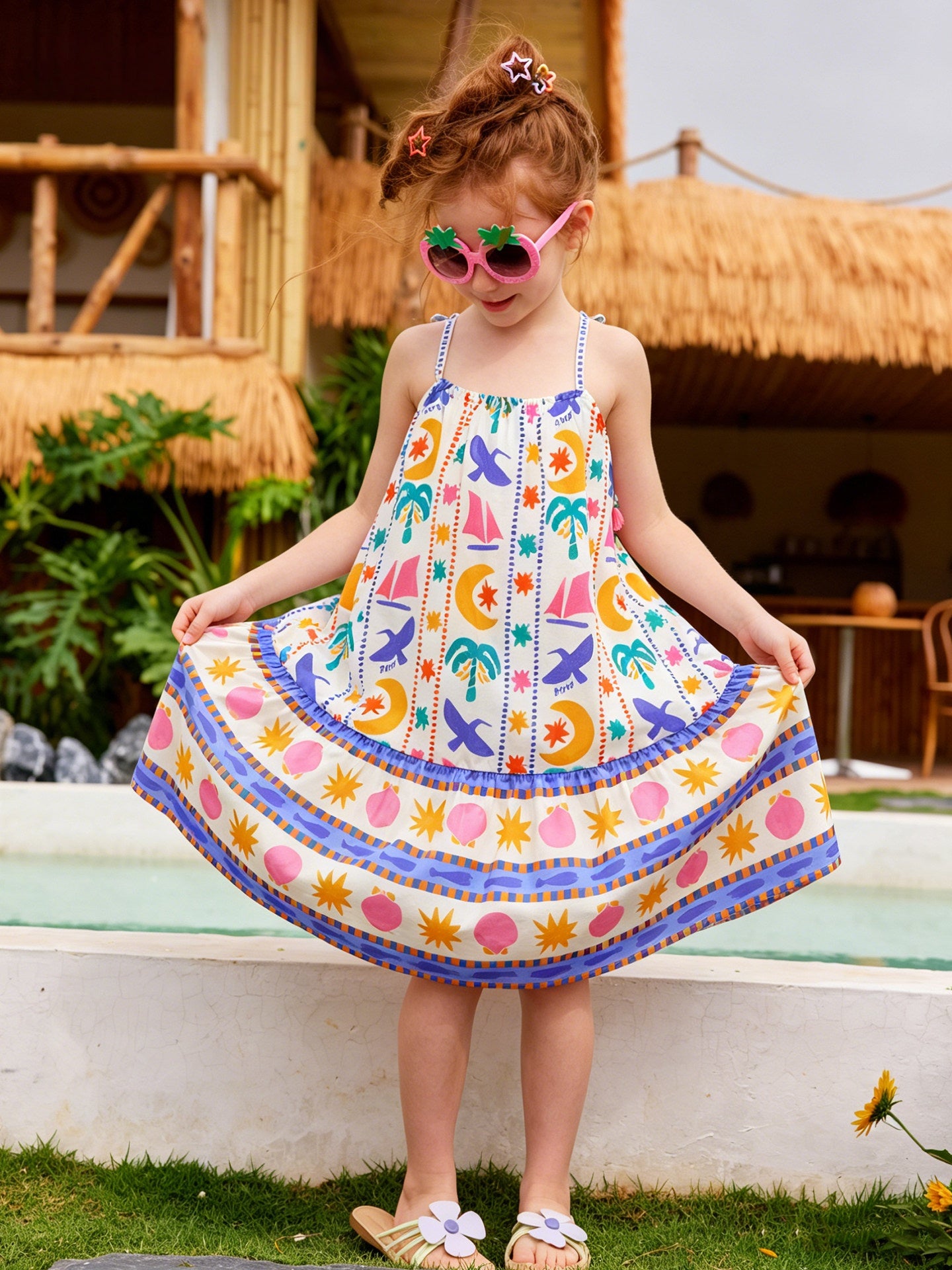 Coconut Tree Print Spaghetti Strap Dress