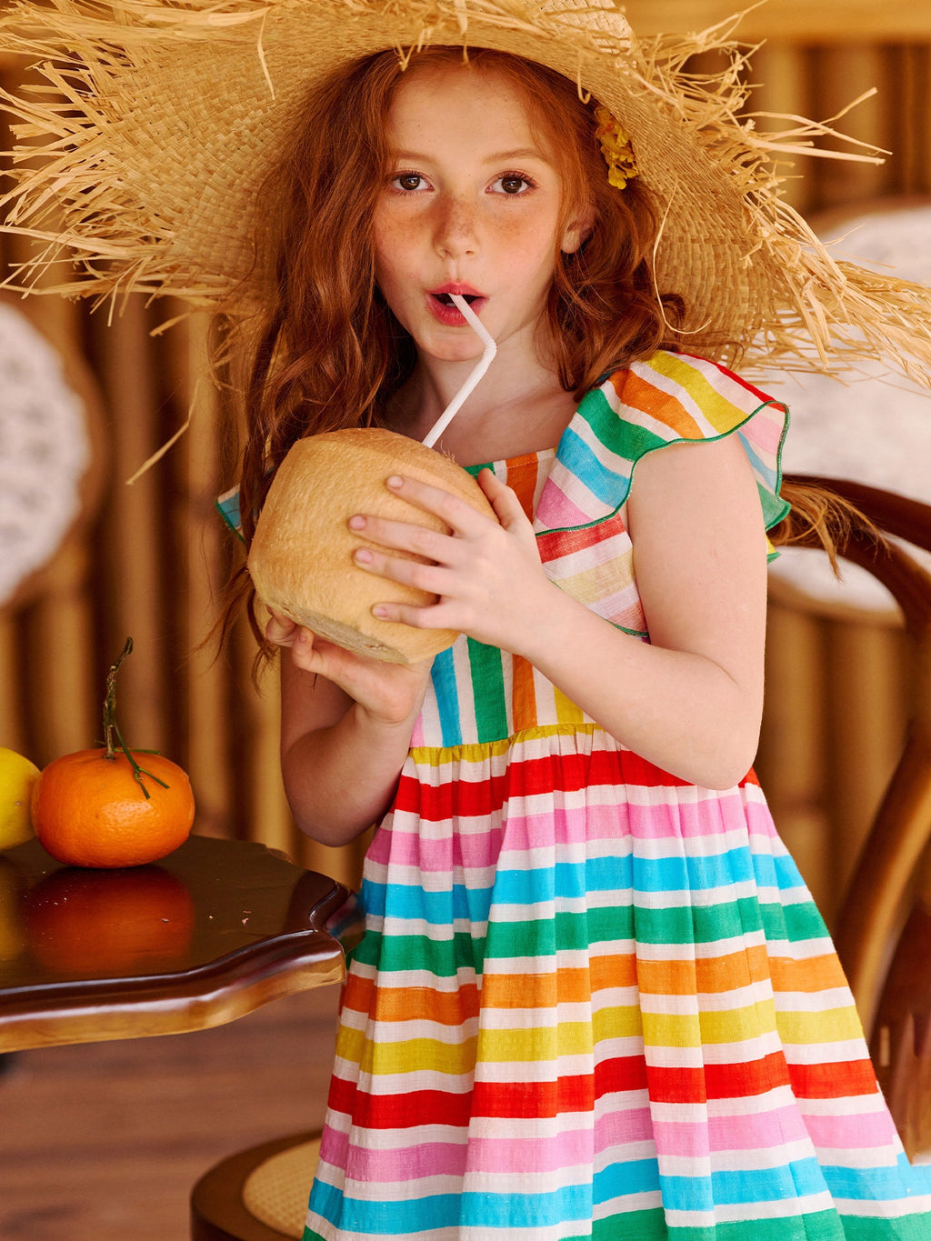 Rainbow Striped Flower Print Dress