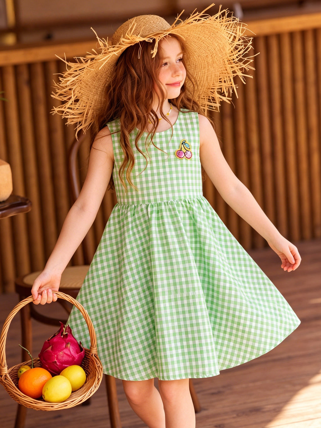 Green Plaid Butterfly Sleeveless Dress