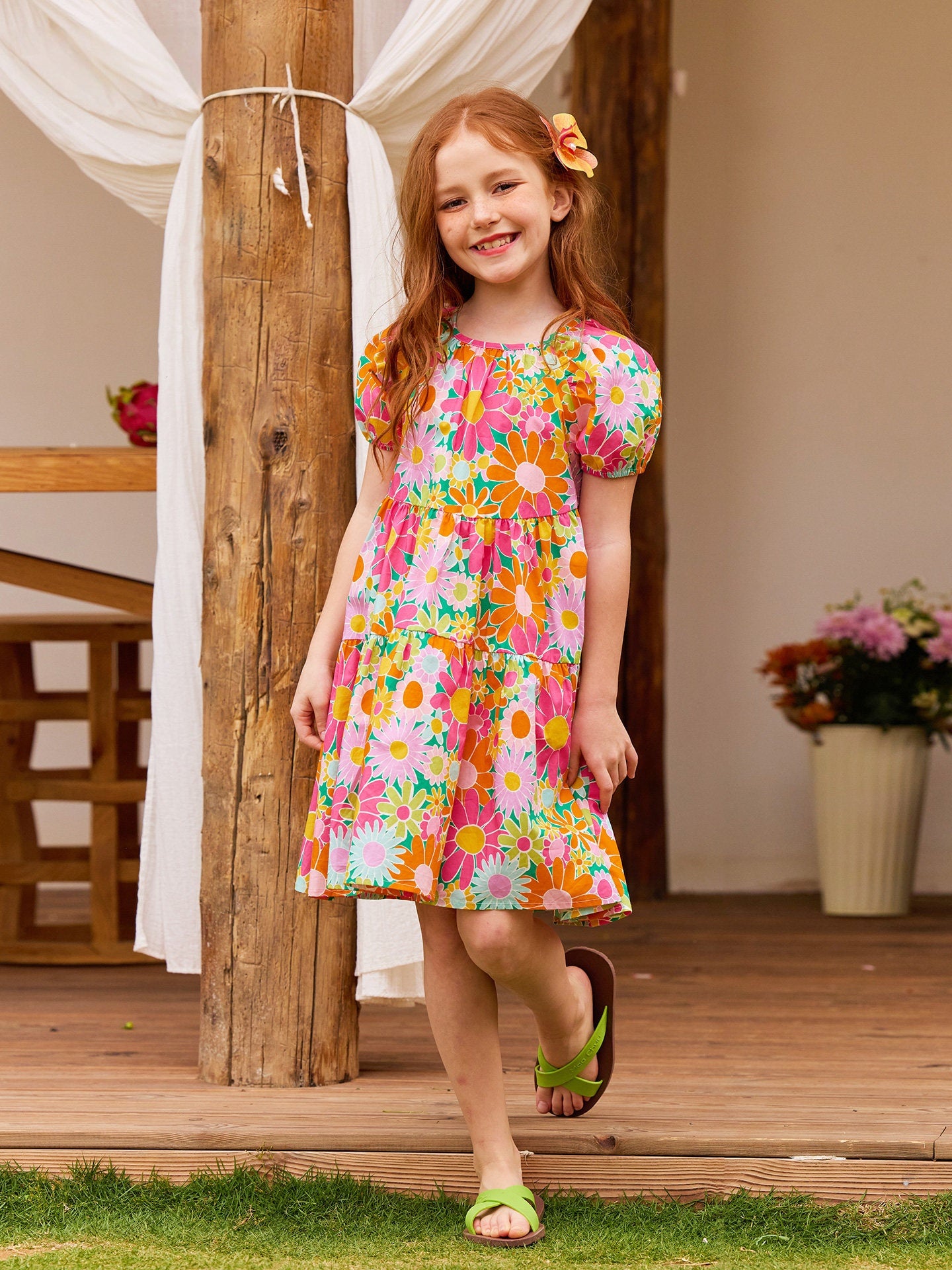 Floral Bubble Sleeve Dress