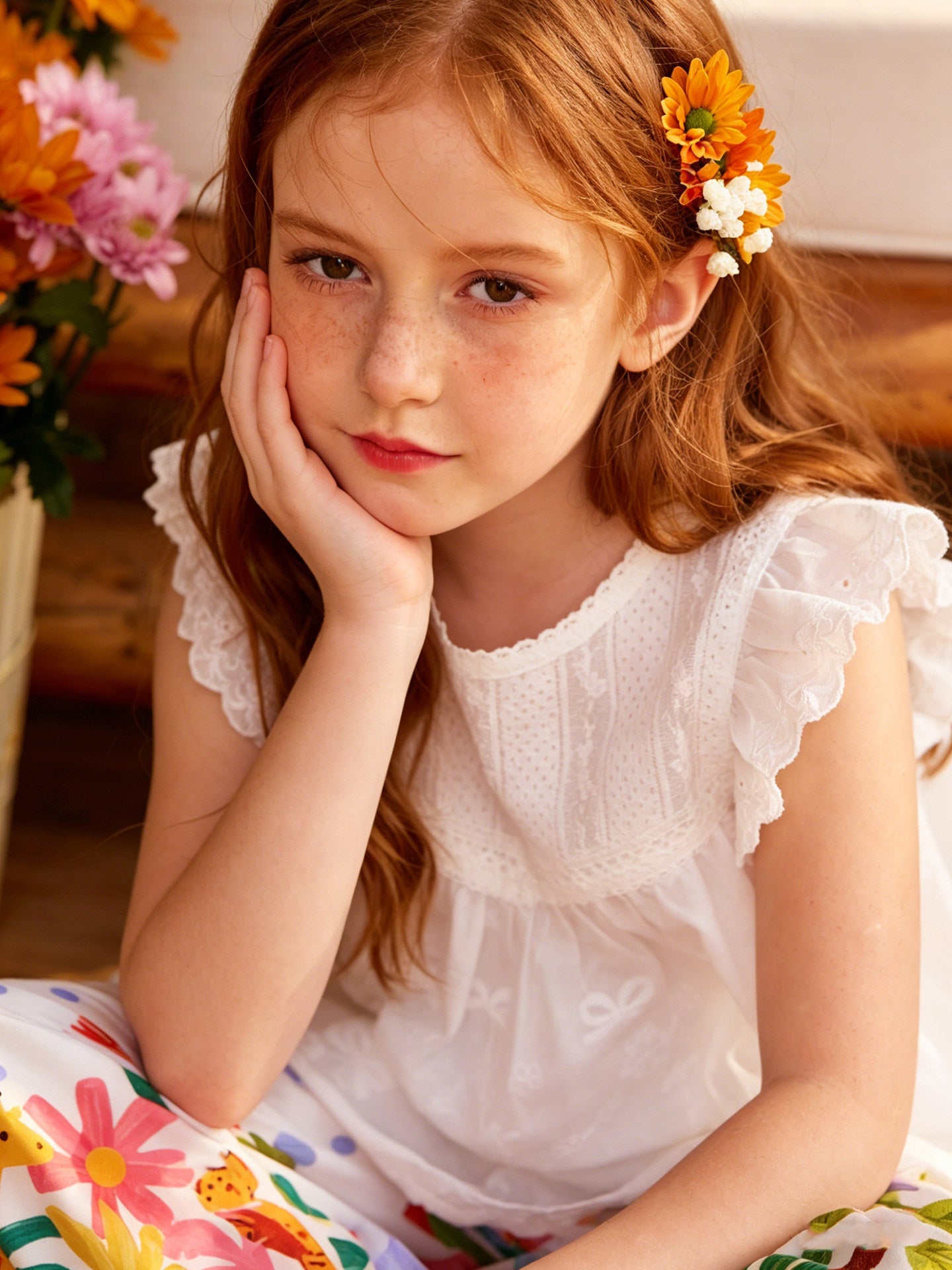 Lace Fly Sleeve Ruffled Top
