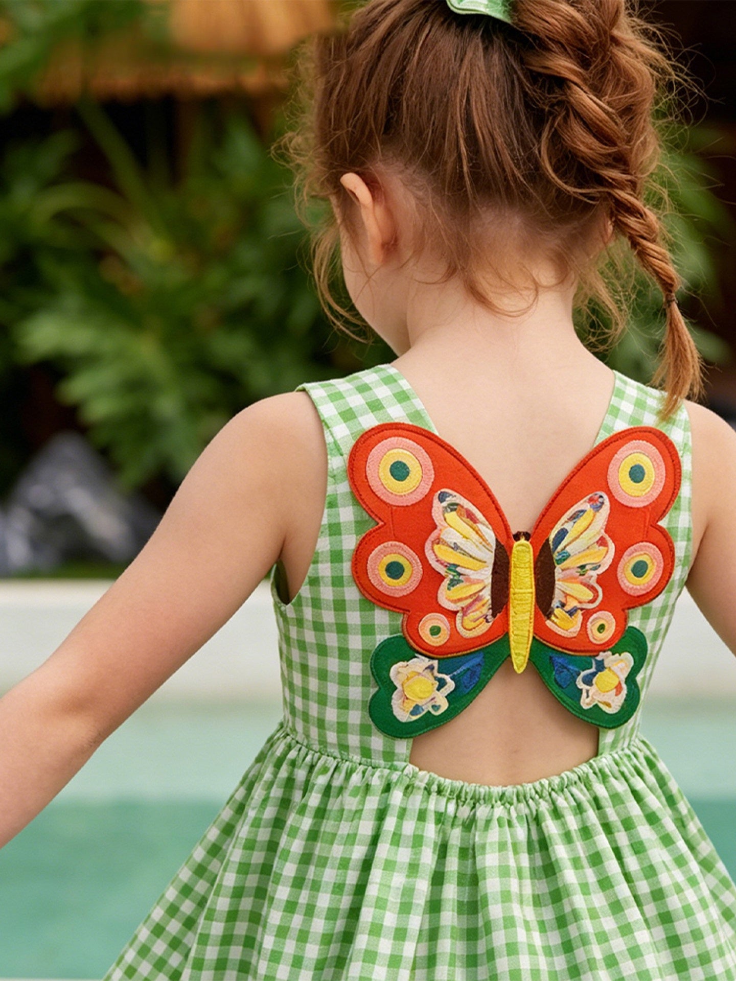 Green Plaid Butterfly Sleeveless Dress