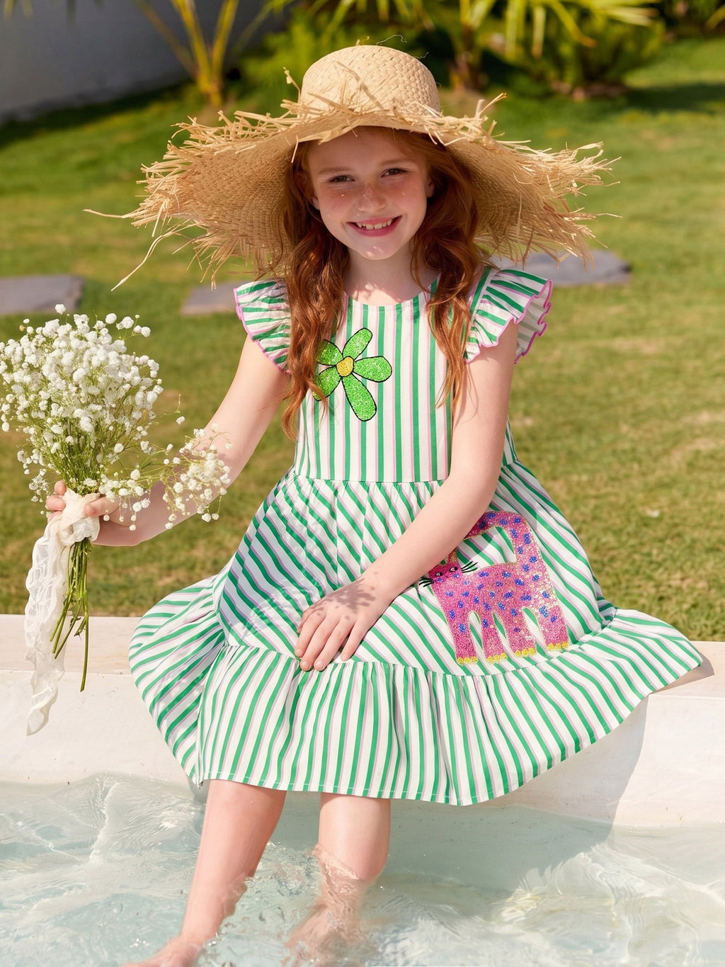 Striped Sequin Embroidered Dress