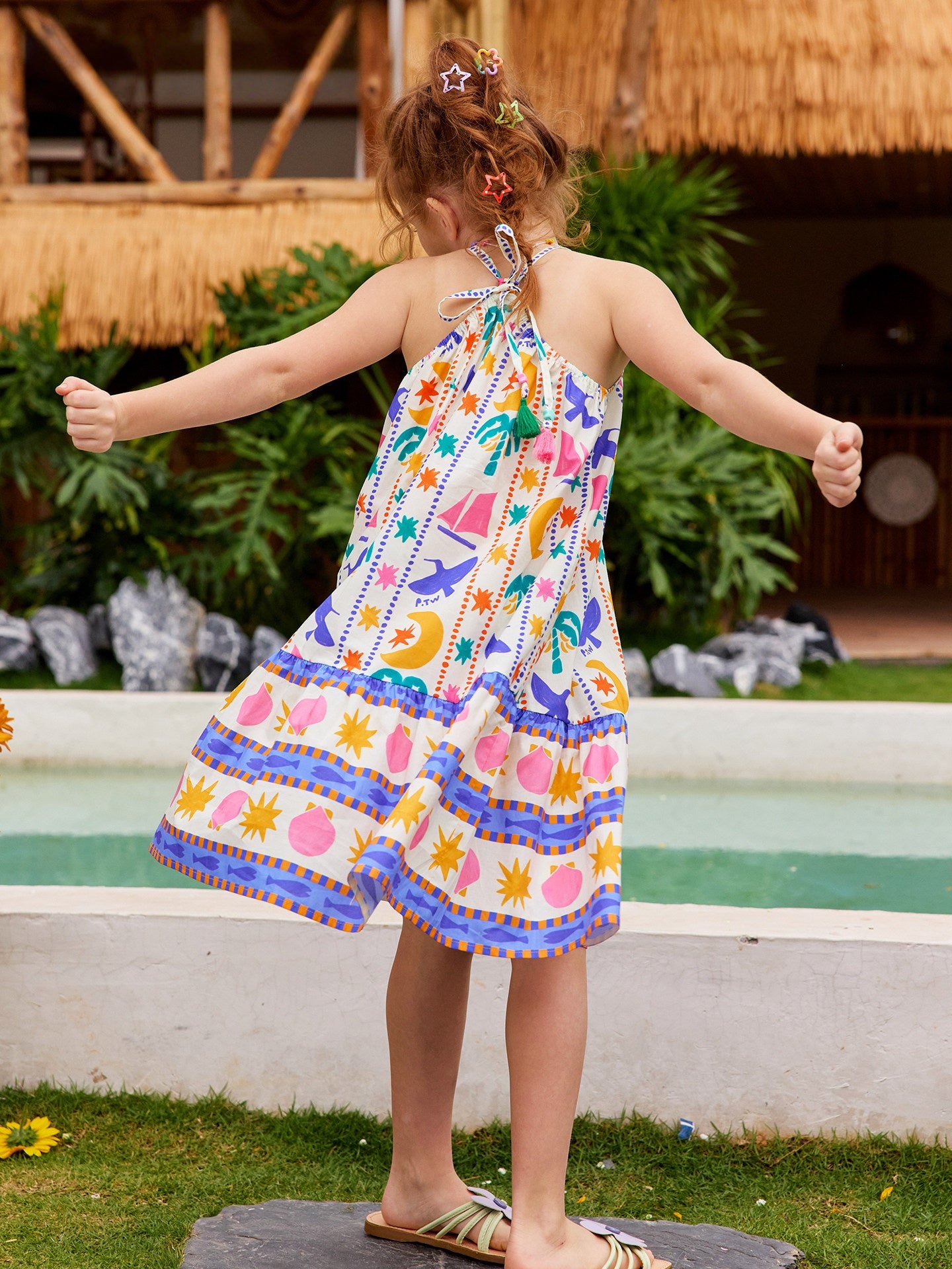 Coconut Tree Print Spaghetti Strap Dress