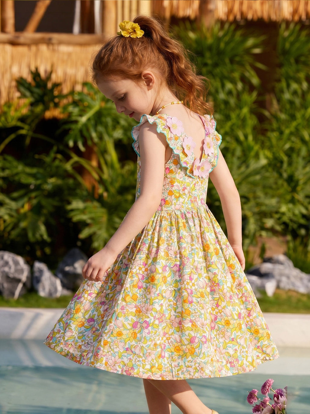 Floral Ruffled Round Neck Dress