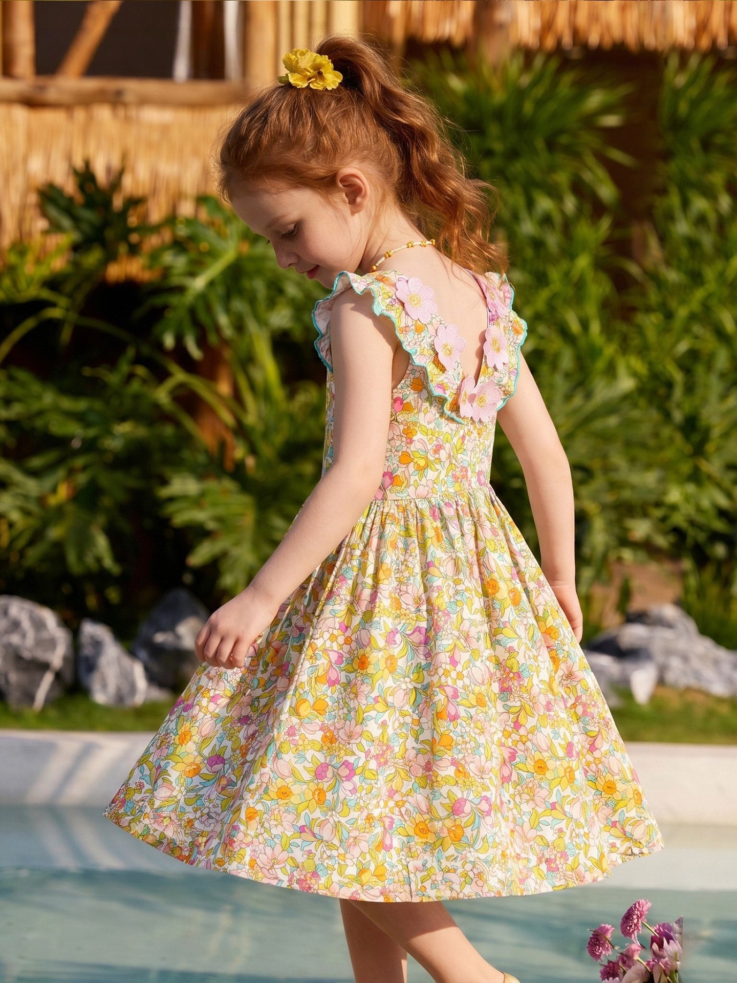 Floral Ruffled Round Neck Dress