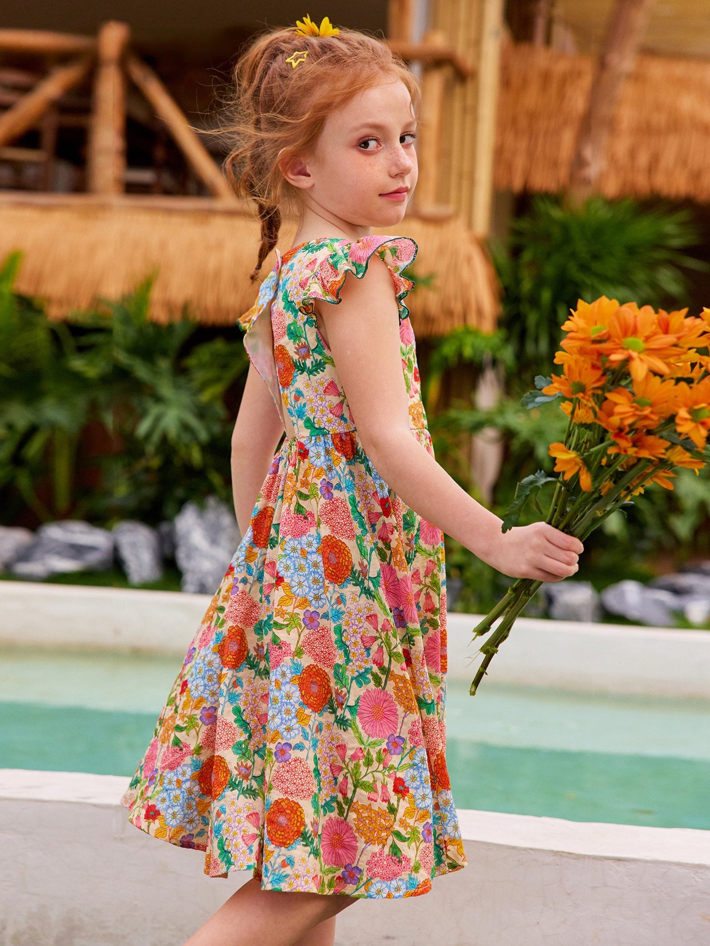 Floral Ruffle Fly Sleeve Dress