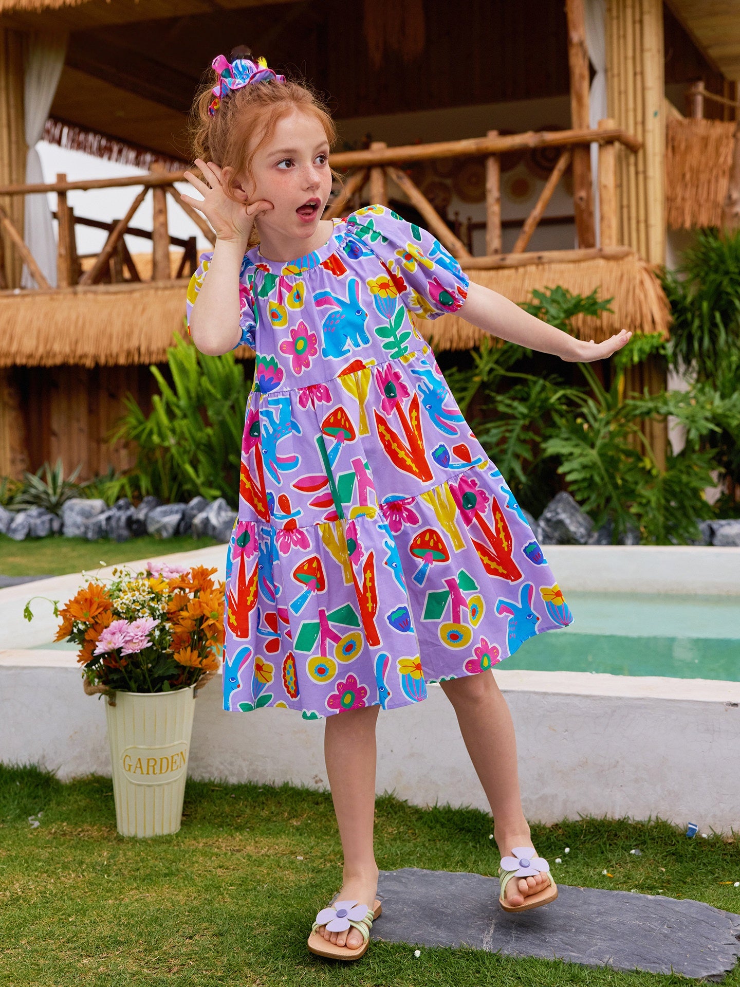 Floral Bubble Sleeve Dress