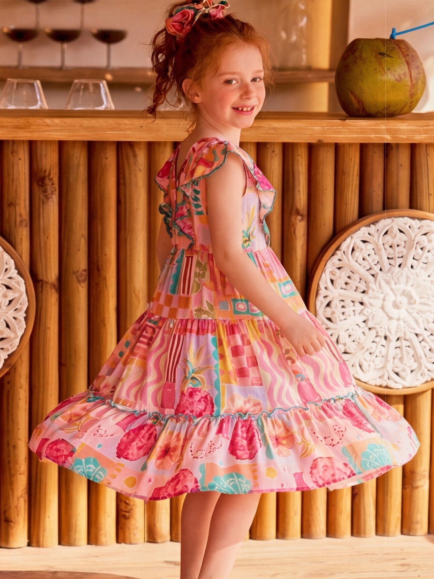Floral Colorful Fly Sleeve Dress