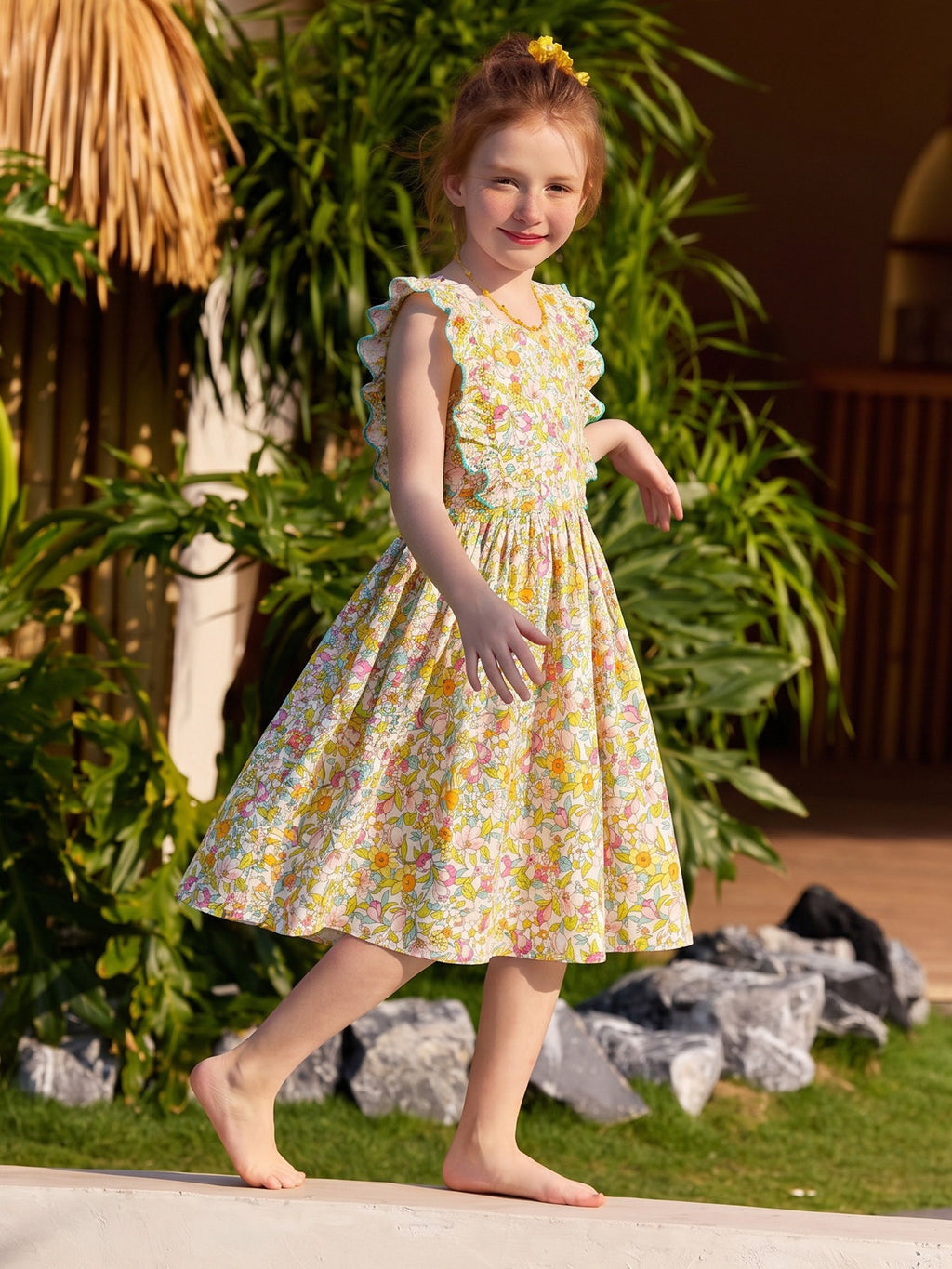 Floral Ruffled Round Neck Dress