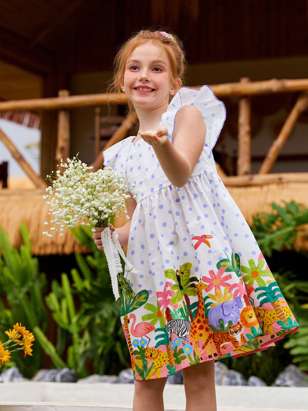 Polka Dot Flower Dress With Bow