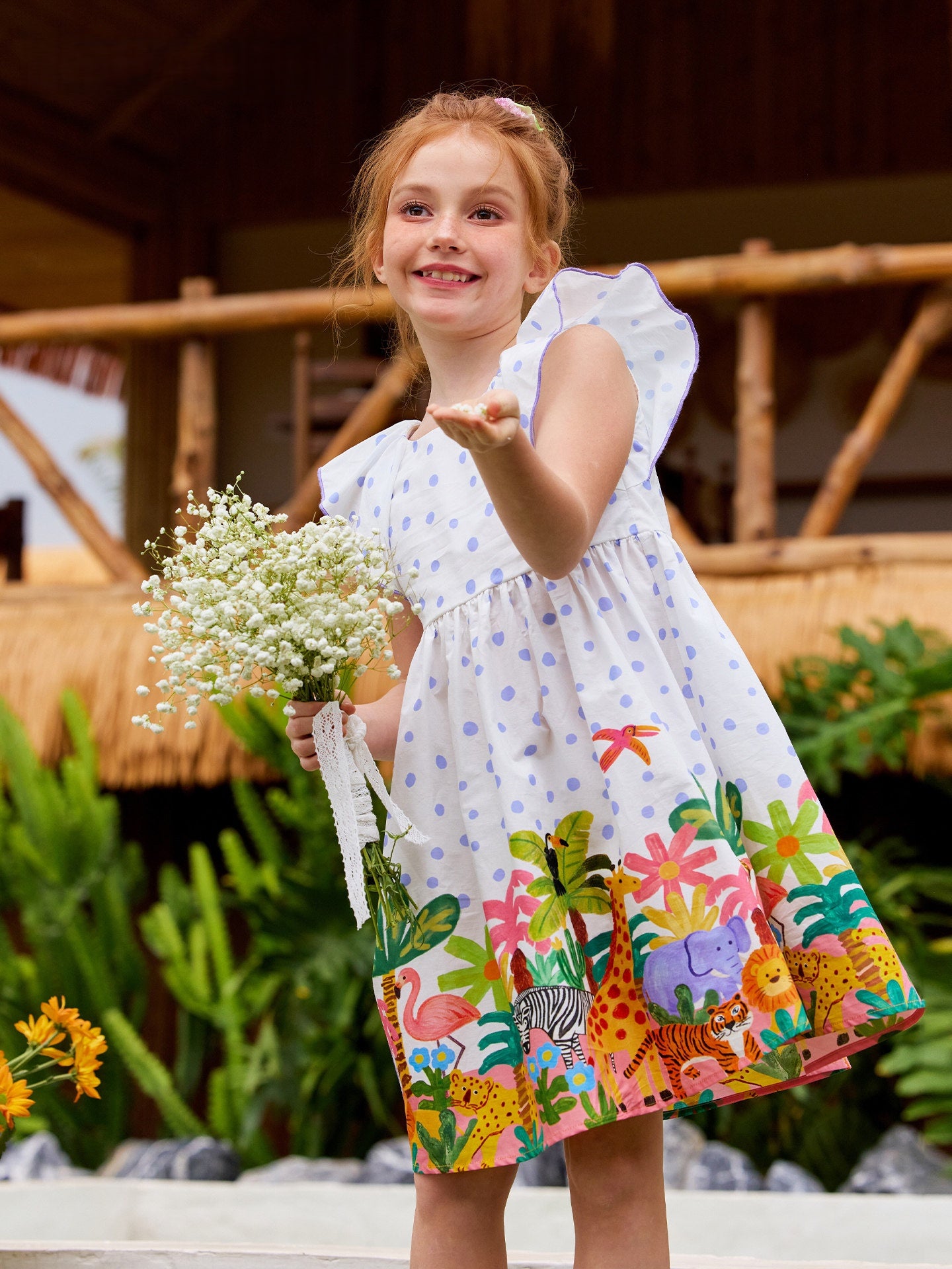 Polka Dot Flower Dress With Bow