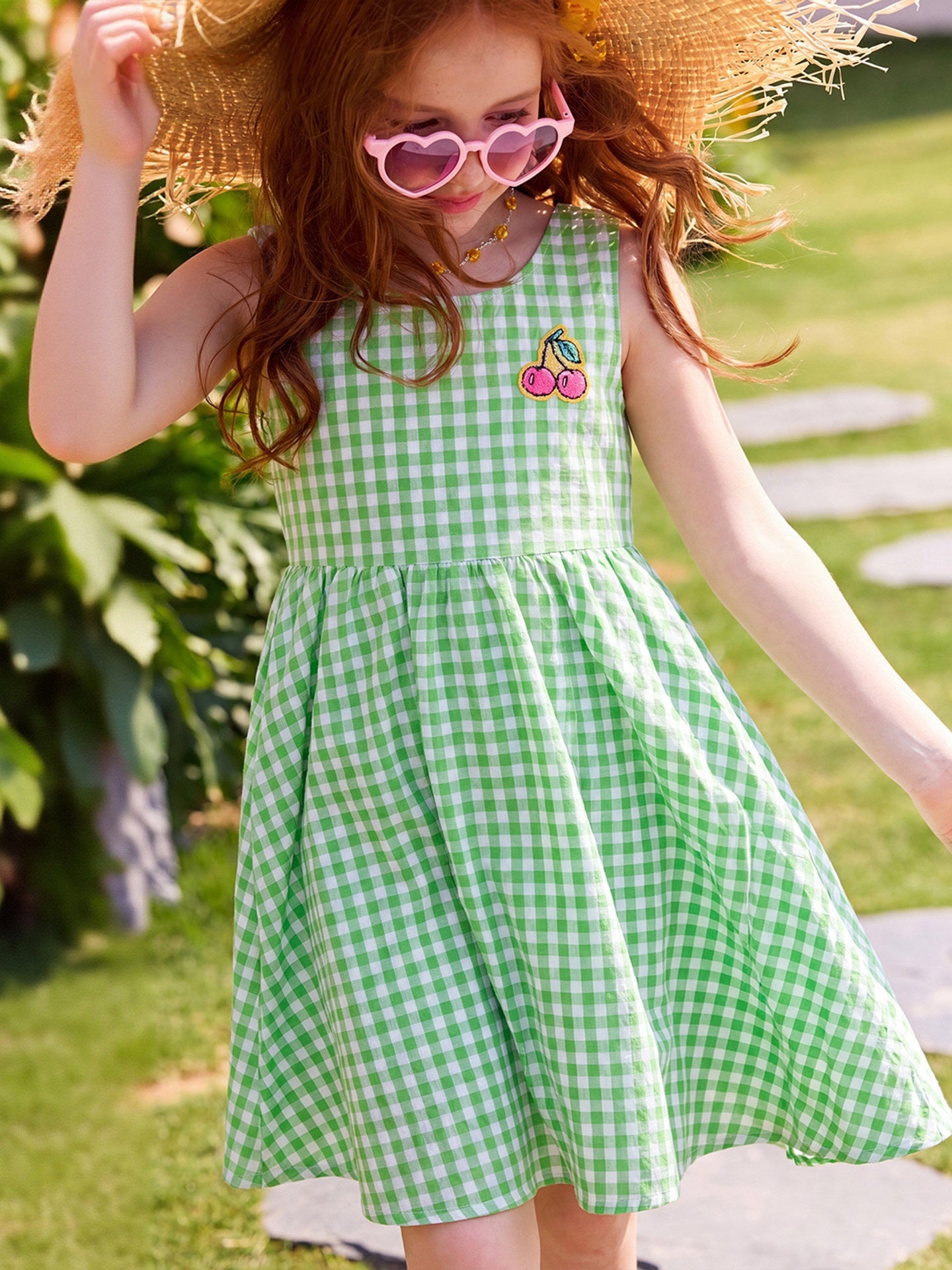 Green Plaid Butterfly Sleeveless Dress
