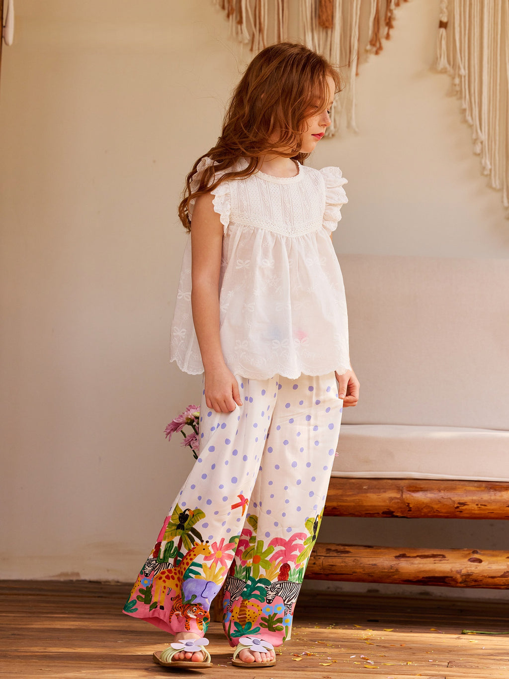 Lace Fly Sleeve Ruffled Top