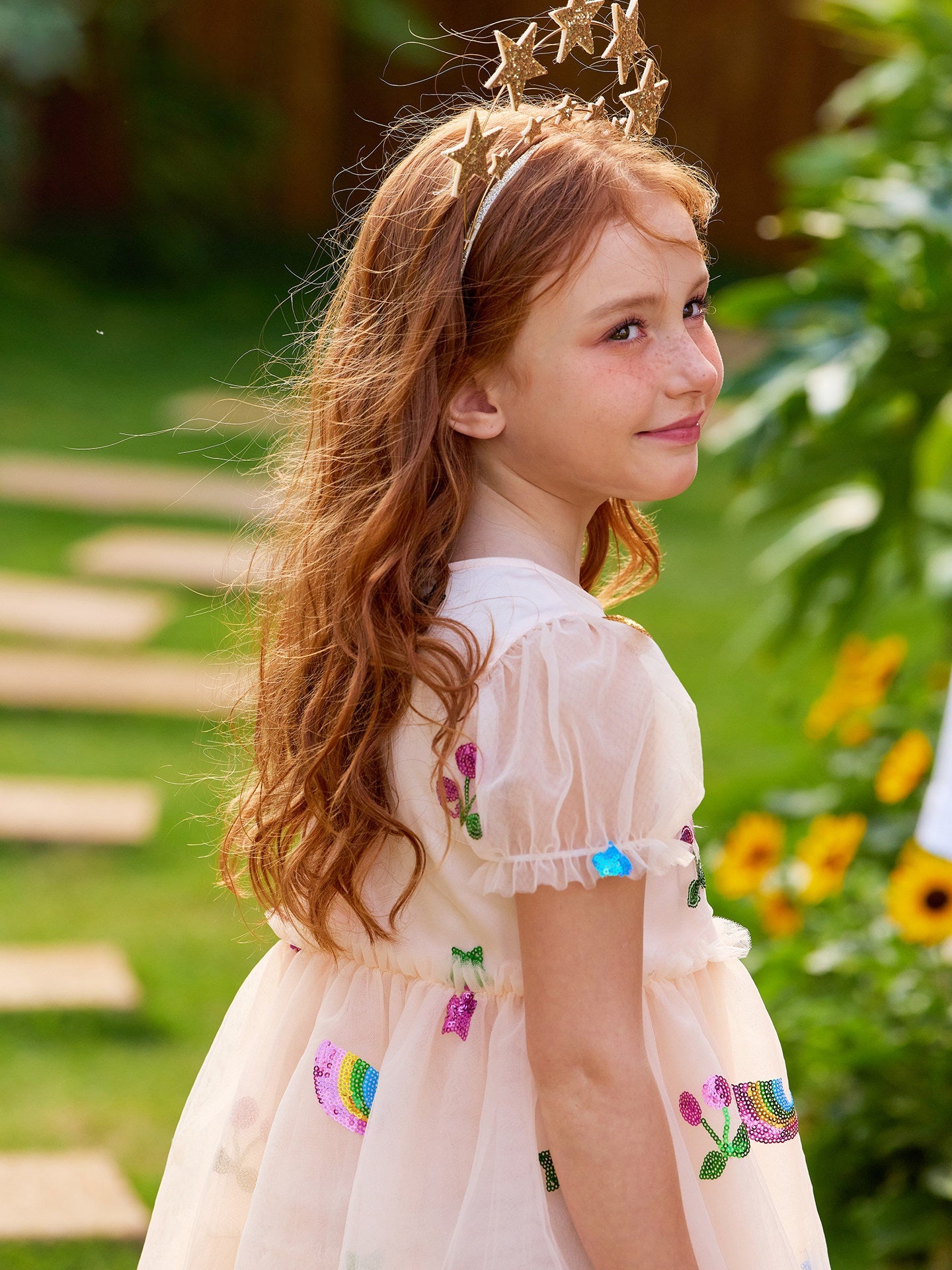 Sequin Bubble Sleeve Mesh Party Dress