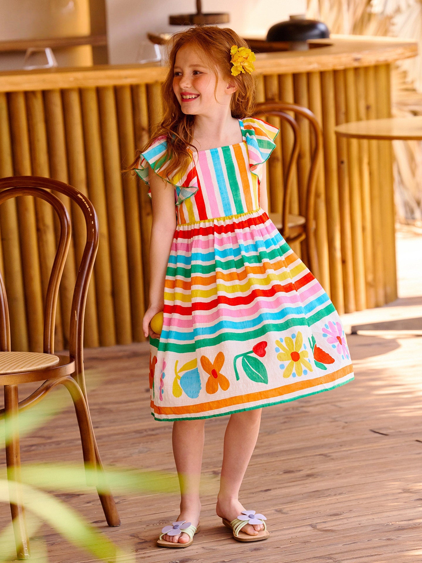 Rainbow Striped Flower Print Dress
