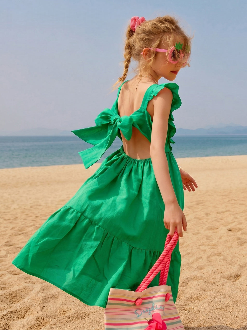 Green Backless Bow Maxi Dress