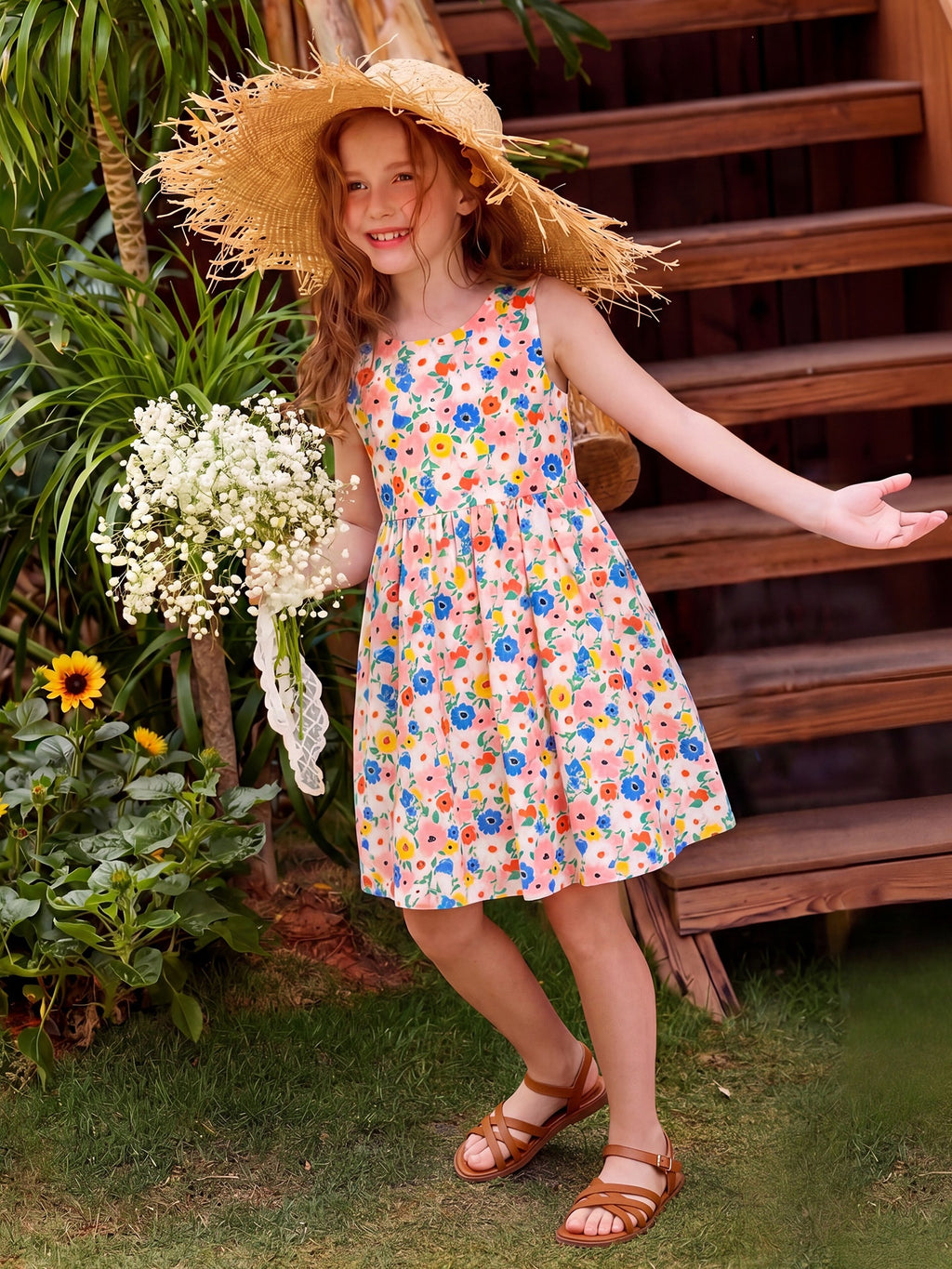 Floral Butterfly Sleeveless Dress