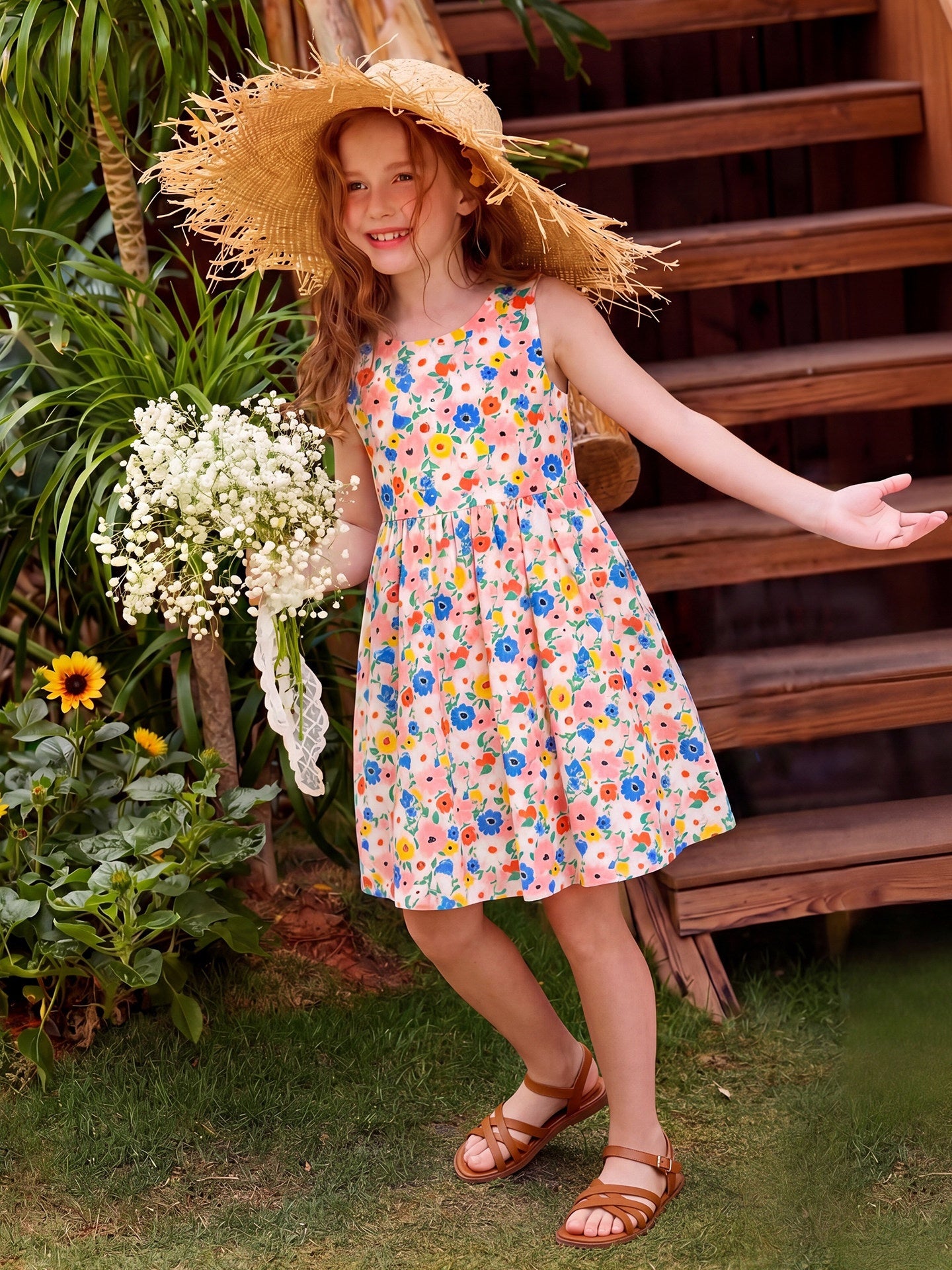 Floral Butterfly Sleeveless Dress