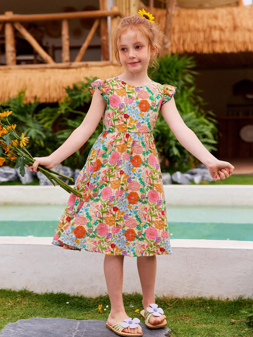 Floral Ruffle Fly Sleeve Dress