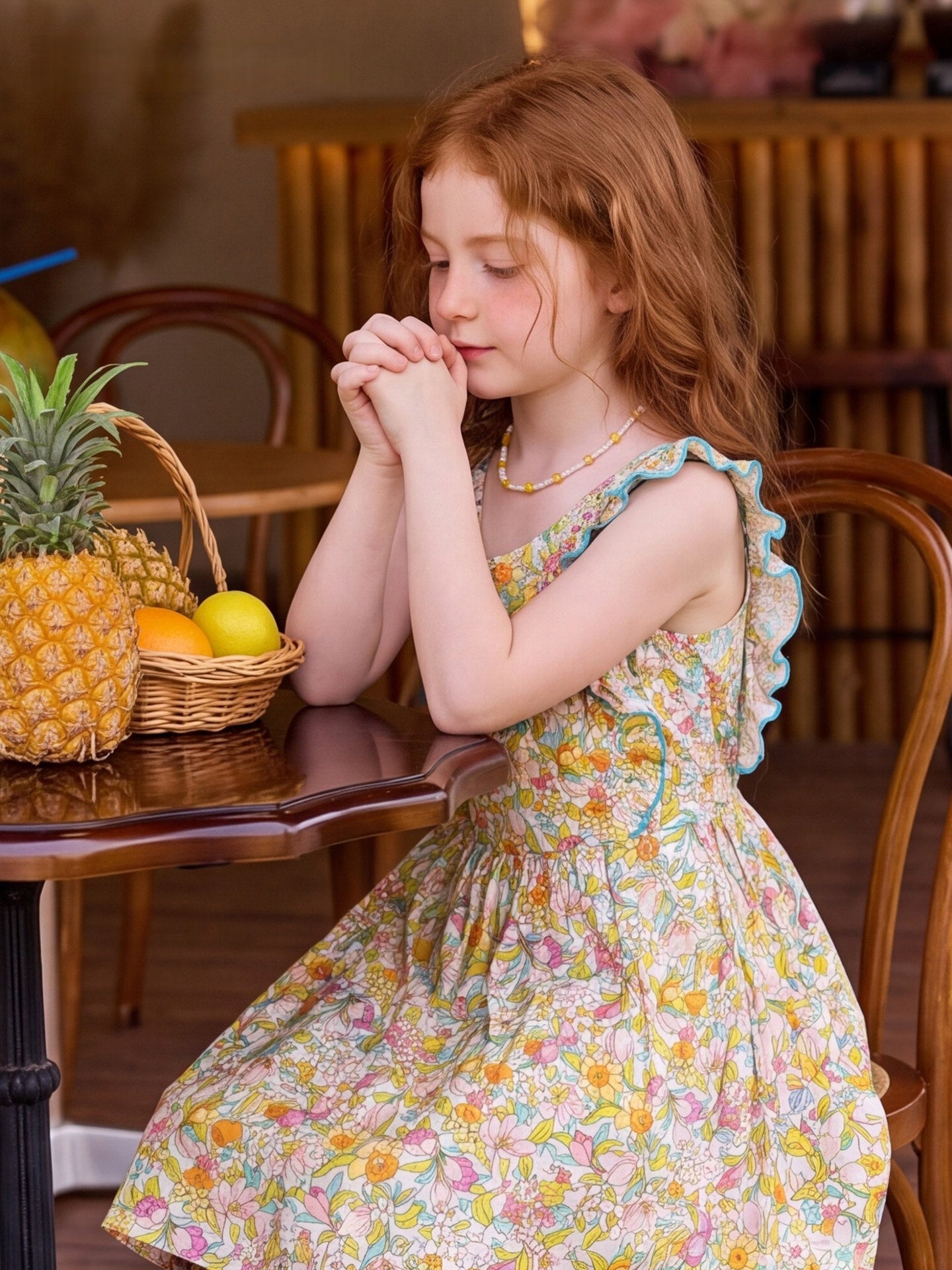Floral Ruffled Round Neck Dress