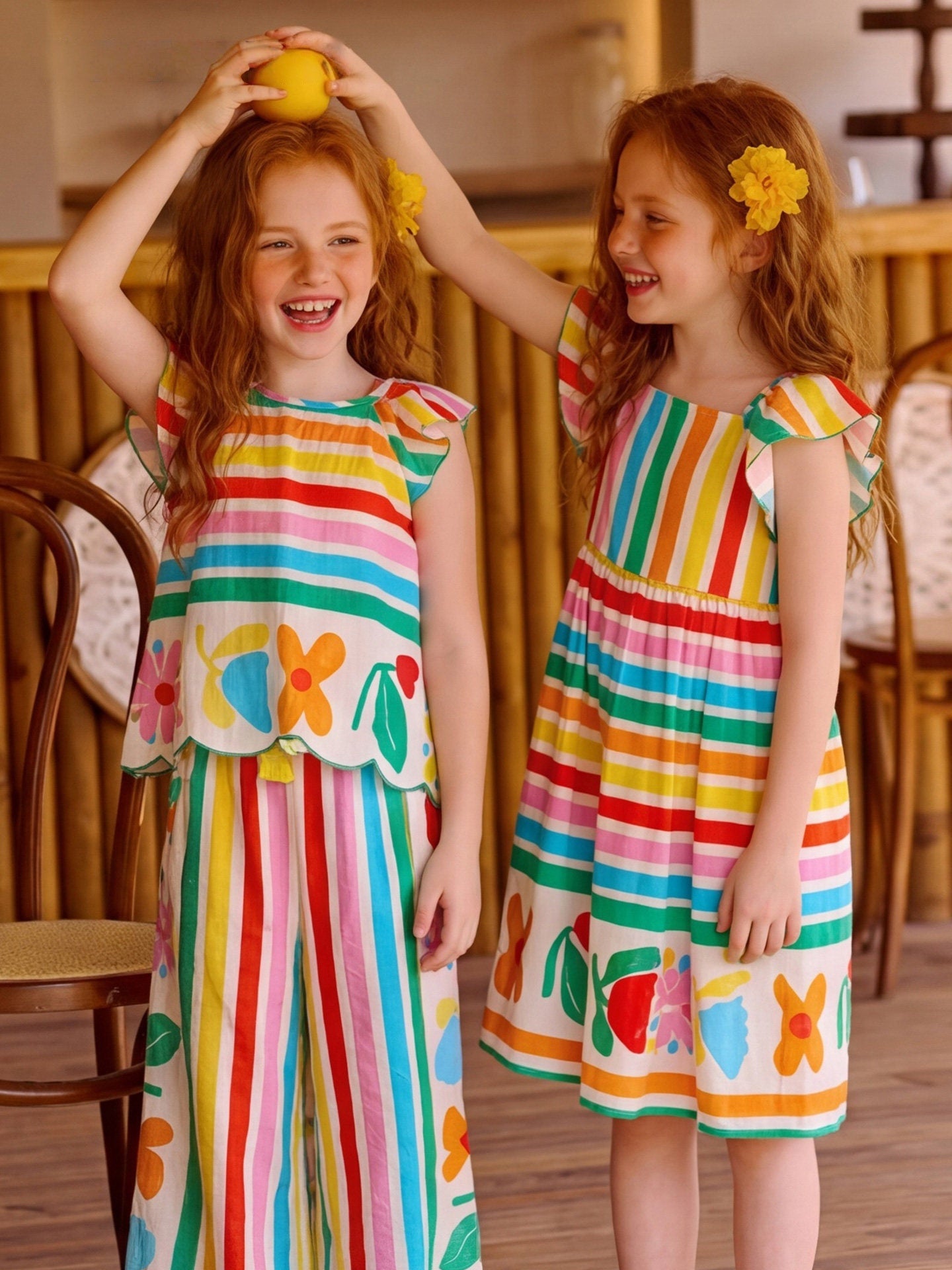 Rainbow Striped Flower Print Dress