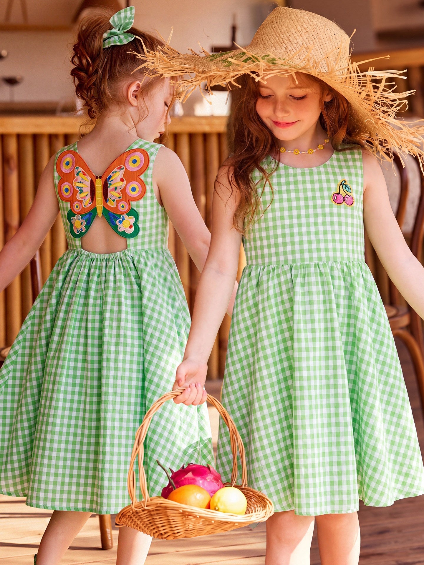 Green Plaid Butterfly Sleeveless Dress