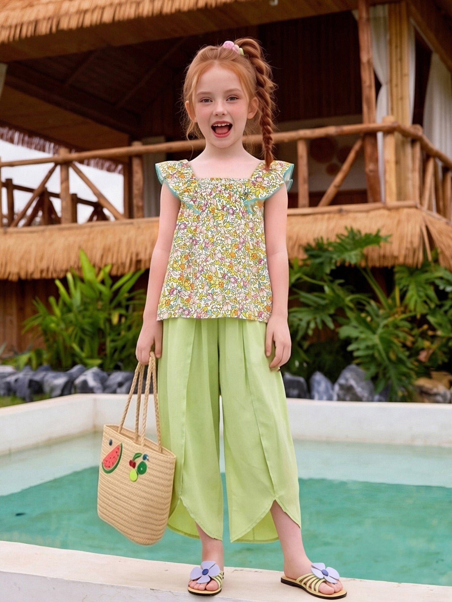 Floral Ruffled Pleated Top