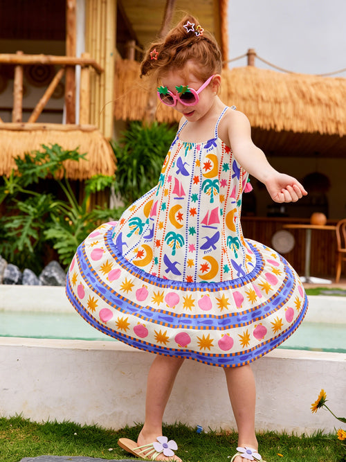 Coconut Tree Print Spaghetti Strap Dress