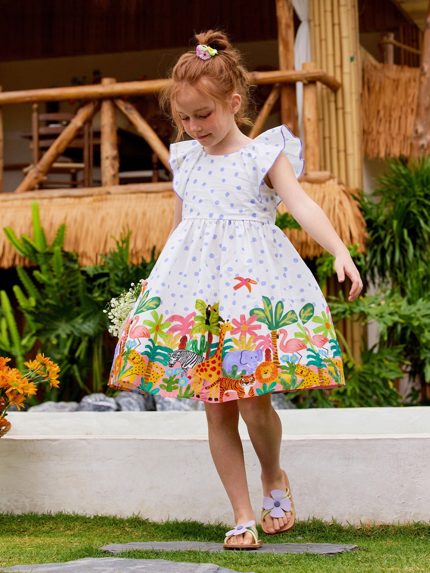 Polka Dot Flower Dress With Bow