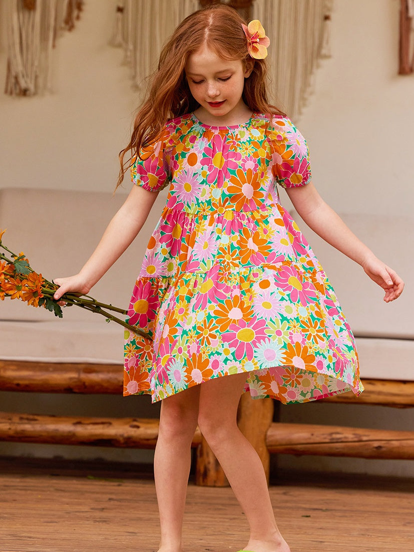 Floral Bubble Sleeve Dress