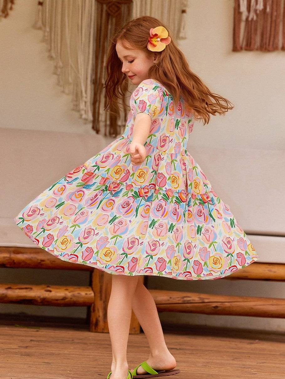 Floral Bubble Sleeve Dress