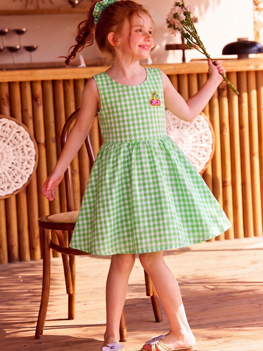 Green Plaid Butterfly Sleeveless Dress
