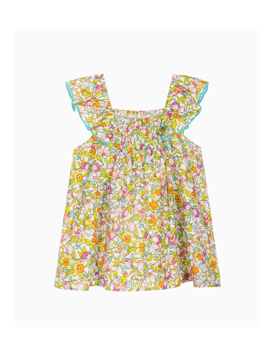 Floral Ruffled Pleated Top