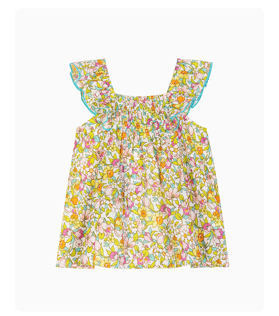 Floral Ruffled Pleated Top