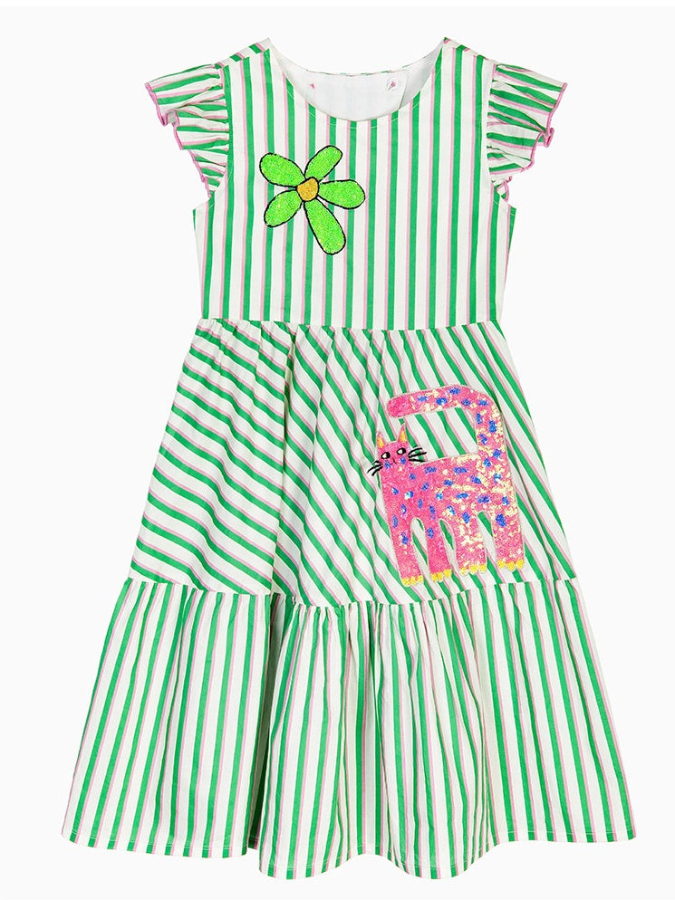 Striped Sequin Embroidered Dress