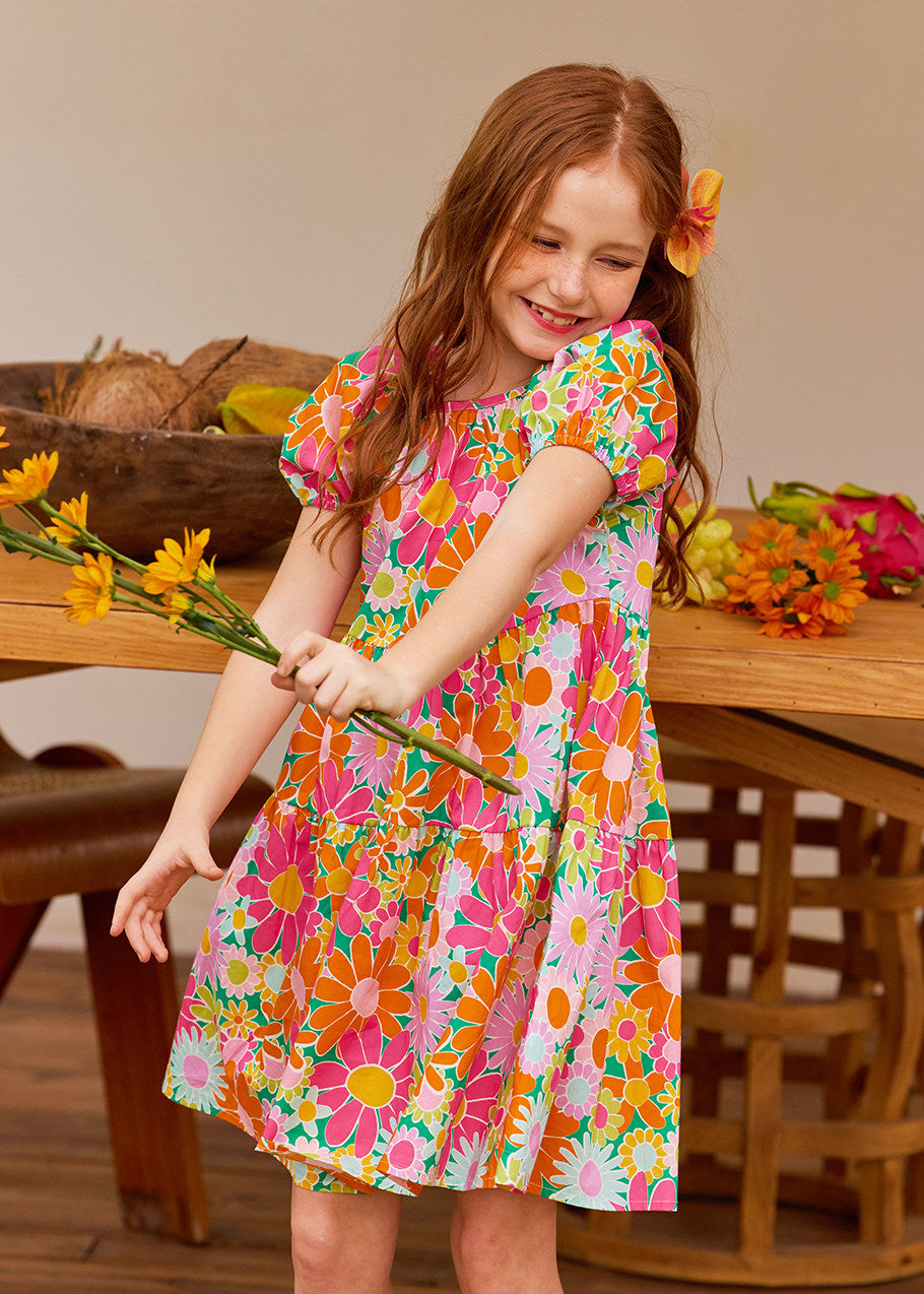 Floral Bubble Sleeve Dress