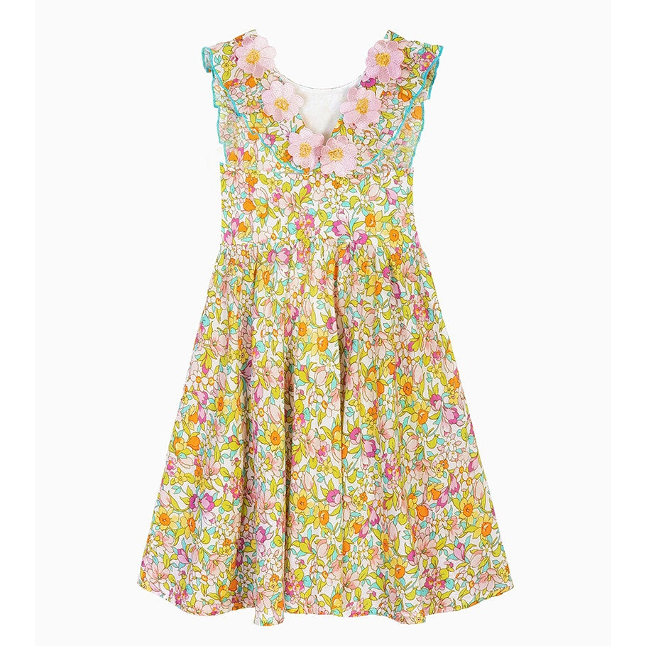 Floral Ruffled Round Neck Dress